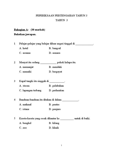 Contoh Soalan Ujian Bahasa Melayu Tingkatan 1 Image